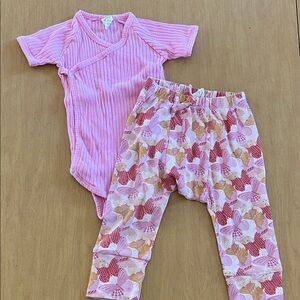 kate quinn Pink Wide Rib Kimono Bodysuit with matching Butterfly Panda Pants